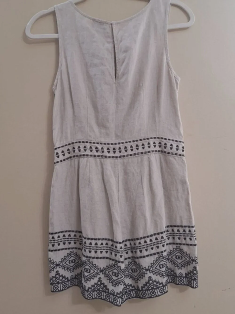 LOFT Boho Beige Black Embroidered Linen Romper Short 2P - Picture 3 of 9